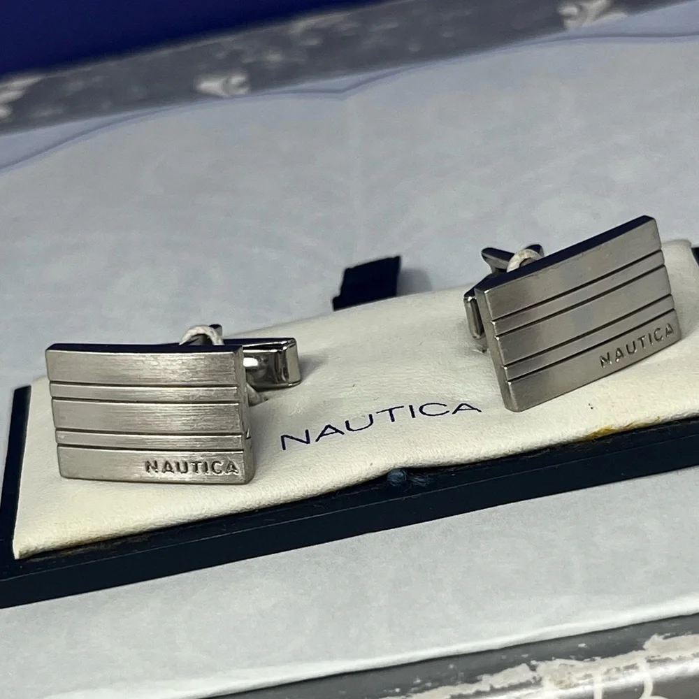 Nautica Silver Ribbed Cufflinks New old stock